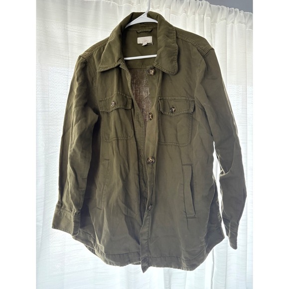 LOFT Olive Green Shirt Jacket Utility Pockets Button Down Long Sleeve M - Picture 1 of 7
